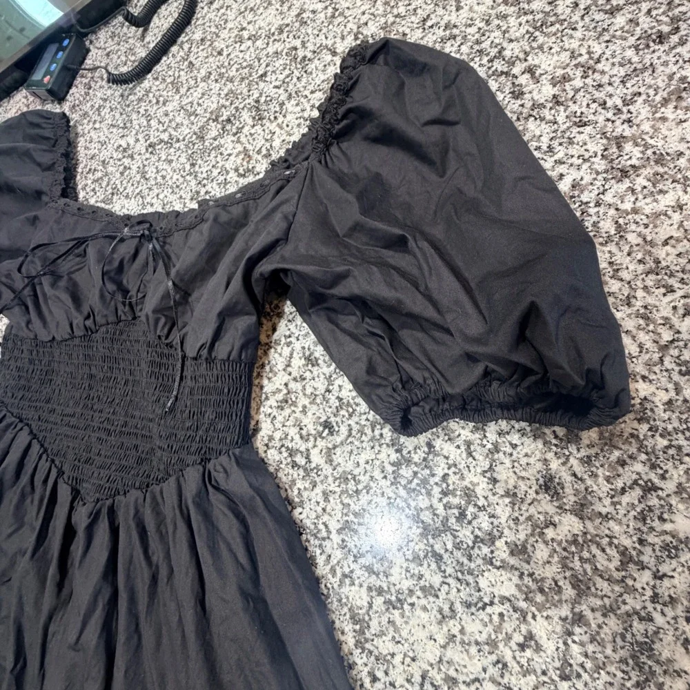 ASOS DESIGN Romper Women Size 8 Black Smocked Waist Puff Sleeve Fairy Whimsigoth